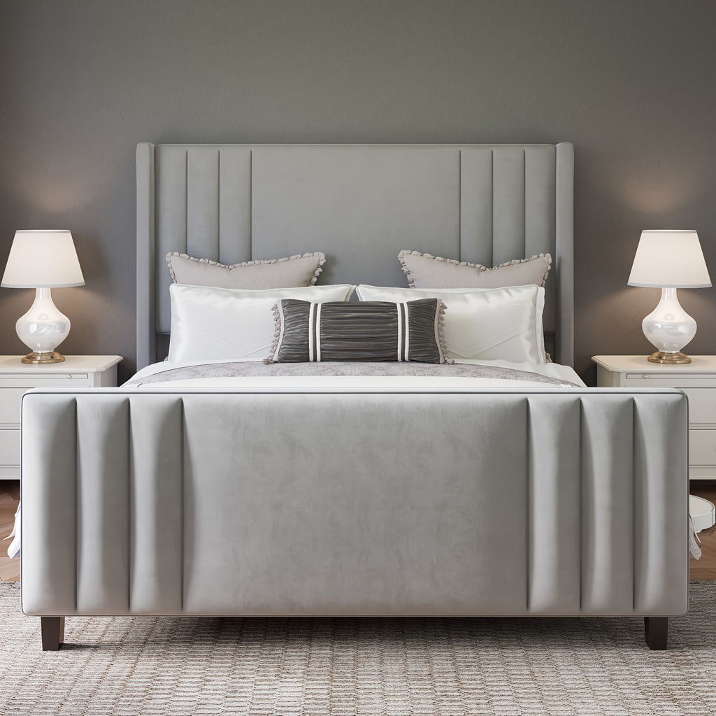 luxurious velvet platform bed frames vertical channel tufted - Temu