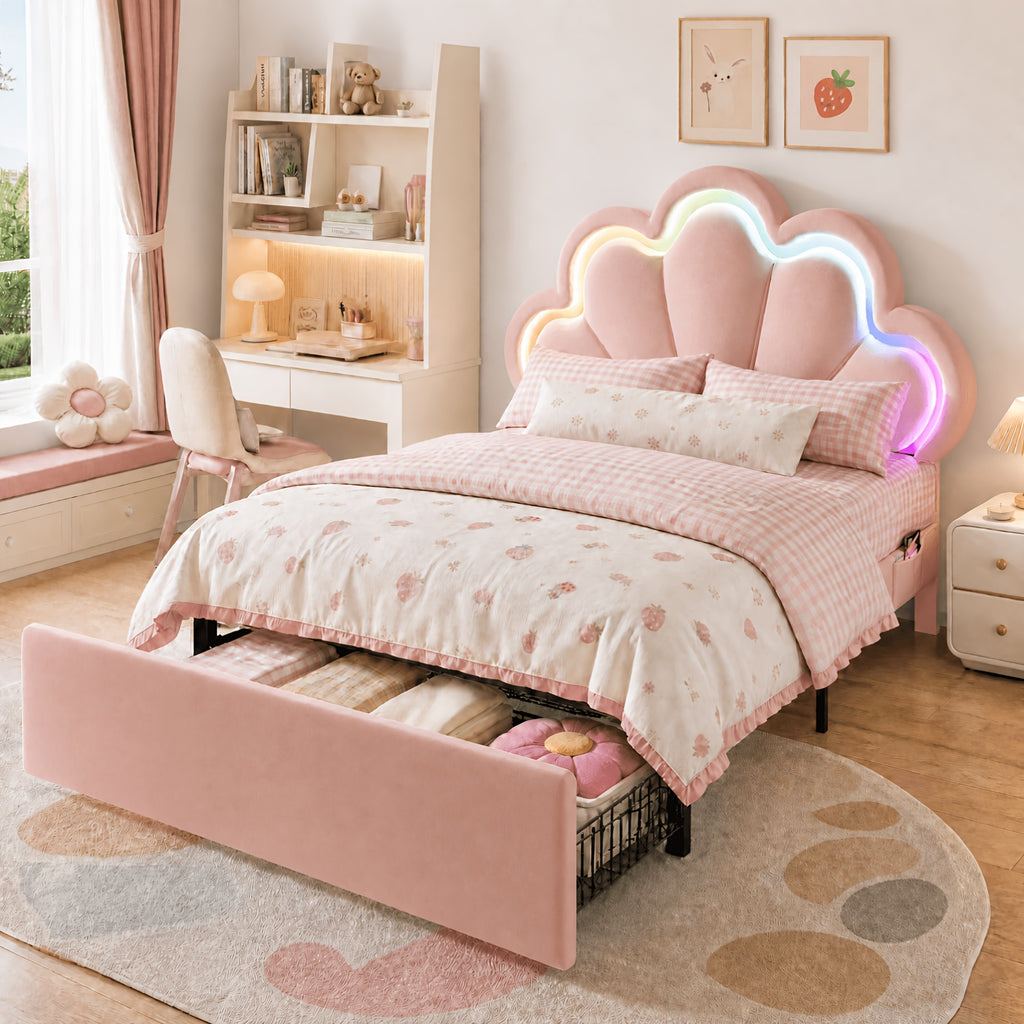 twin full queen size velvet princess petal bed frame - Temu
