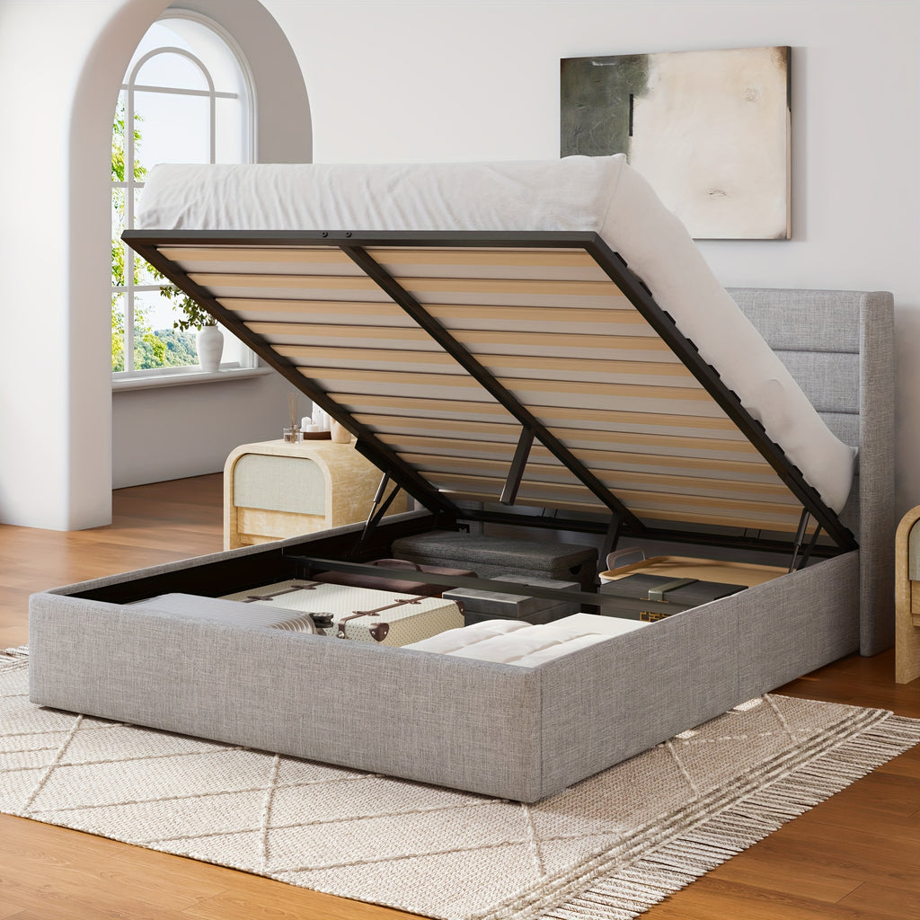 lift storage bed modern wingback upholstered - Temu