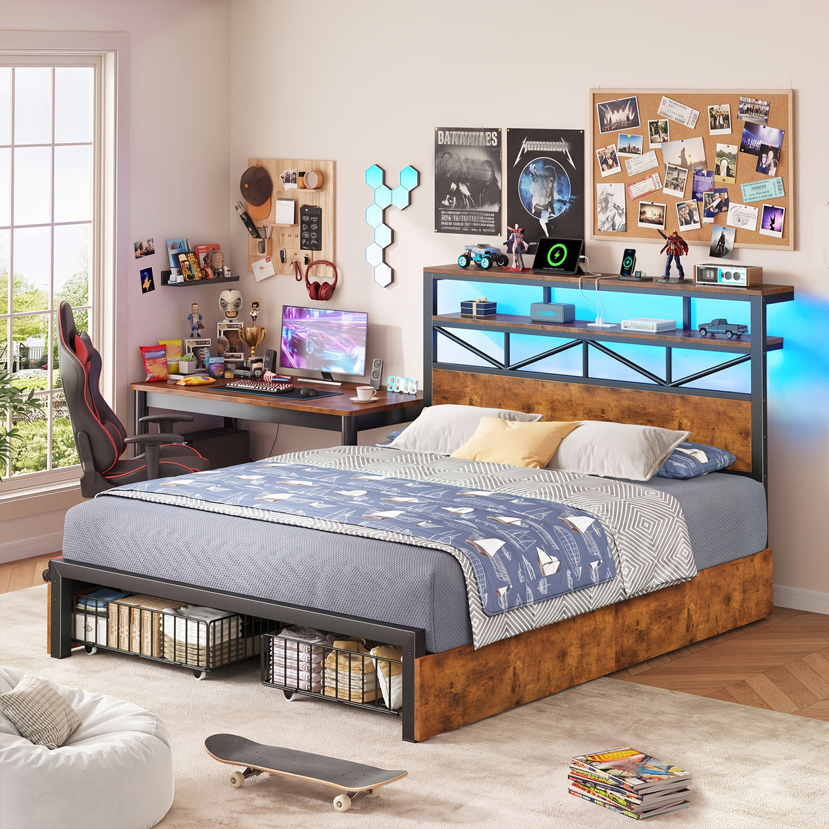 contemporary bed frame rgb led light convenient bedside 2u1c - Temu