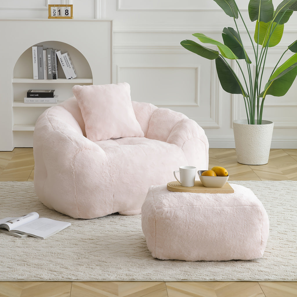 bean bag chair footrest faux fur lazy sofa seashell shaped - Temu