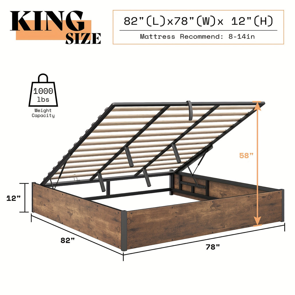 lift storage bed storage underneath wooden platform bed - Temu