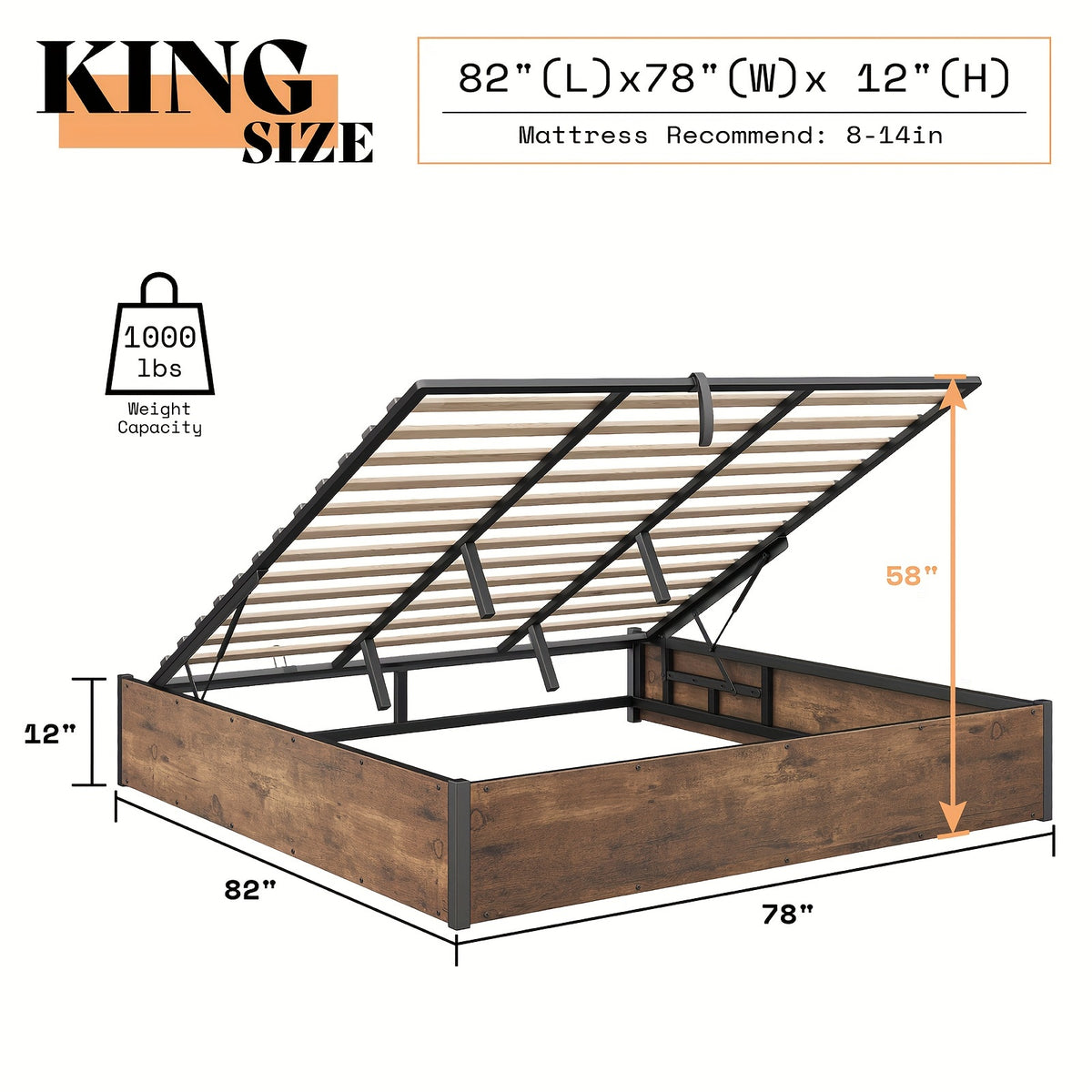 lift storage bed storage underneath wooden platform bed - Temu