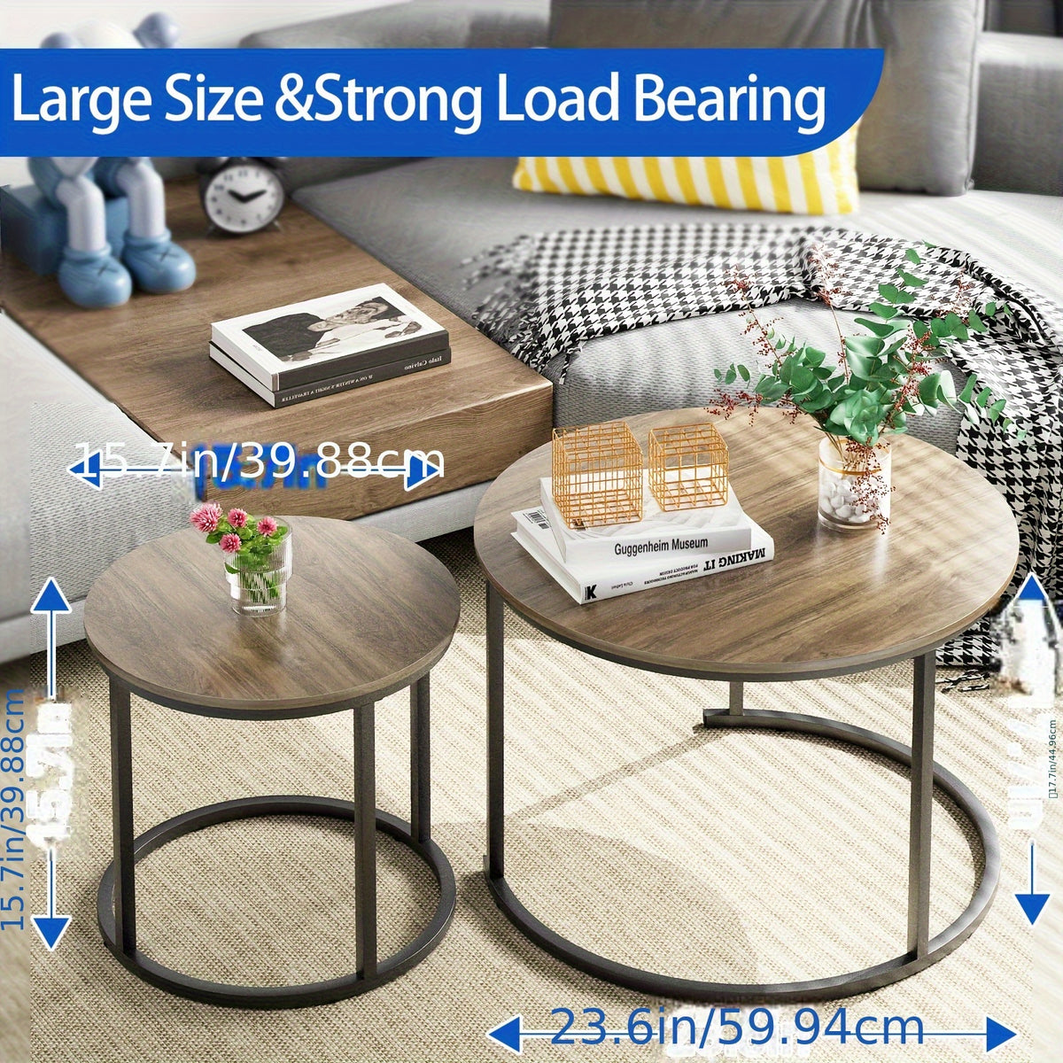 set two circular nesting tables featuring a white   - Temu