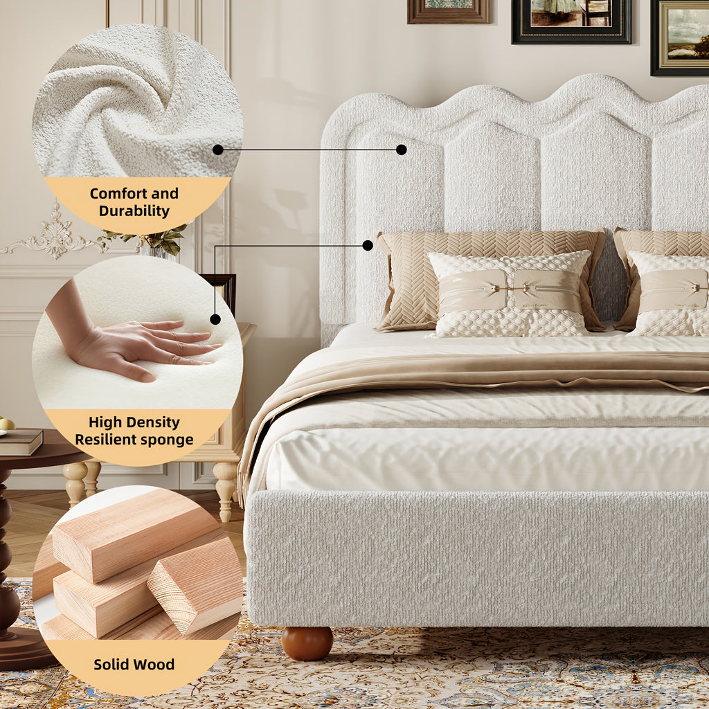queen size bed frame headboard footboard upholstered boucle - Temu