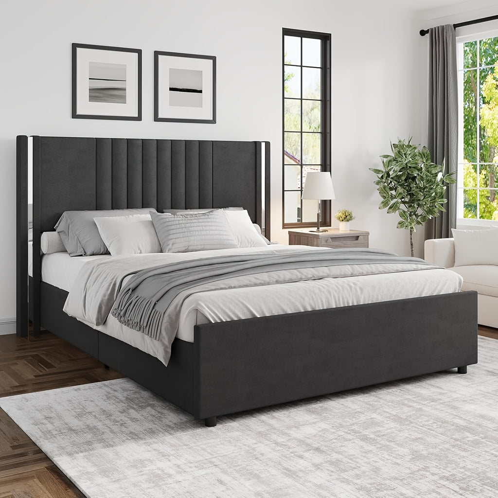 full queen king bed frame velvet upholstered platform - Temu