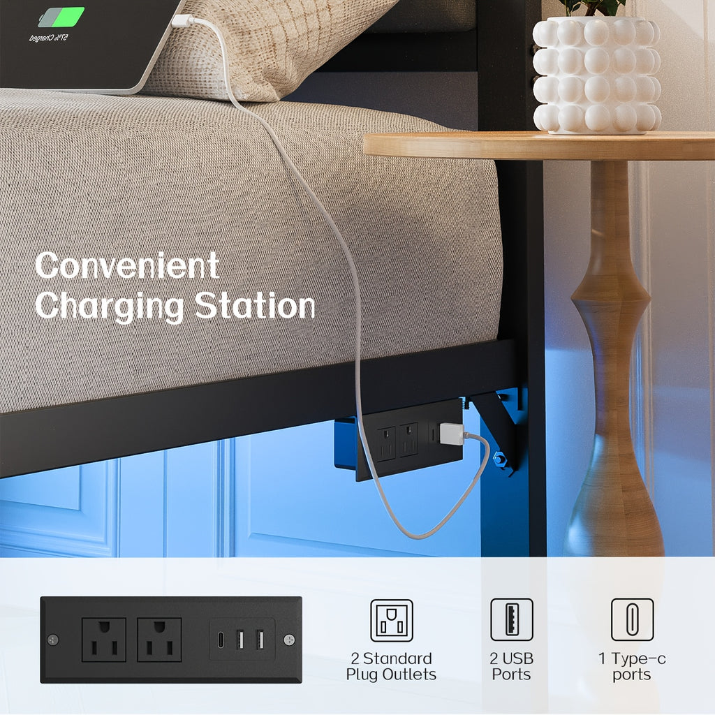 bed frame metal platform bed storage drawers led lighting - Temu