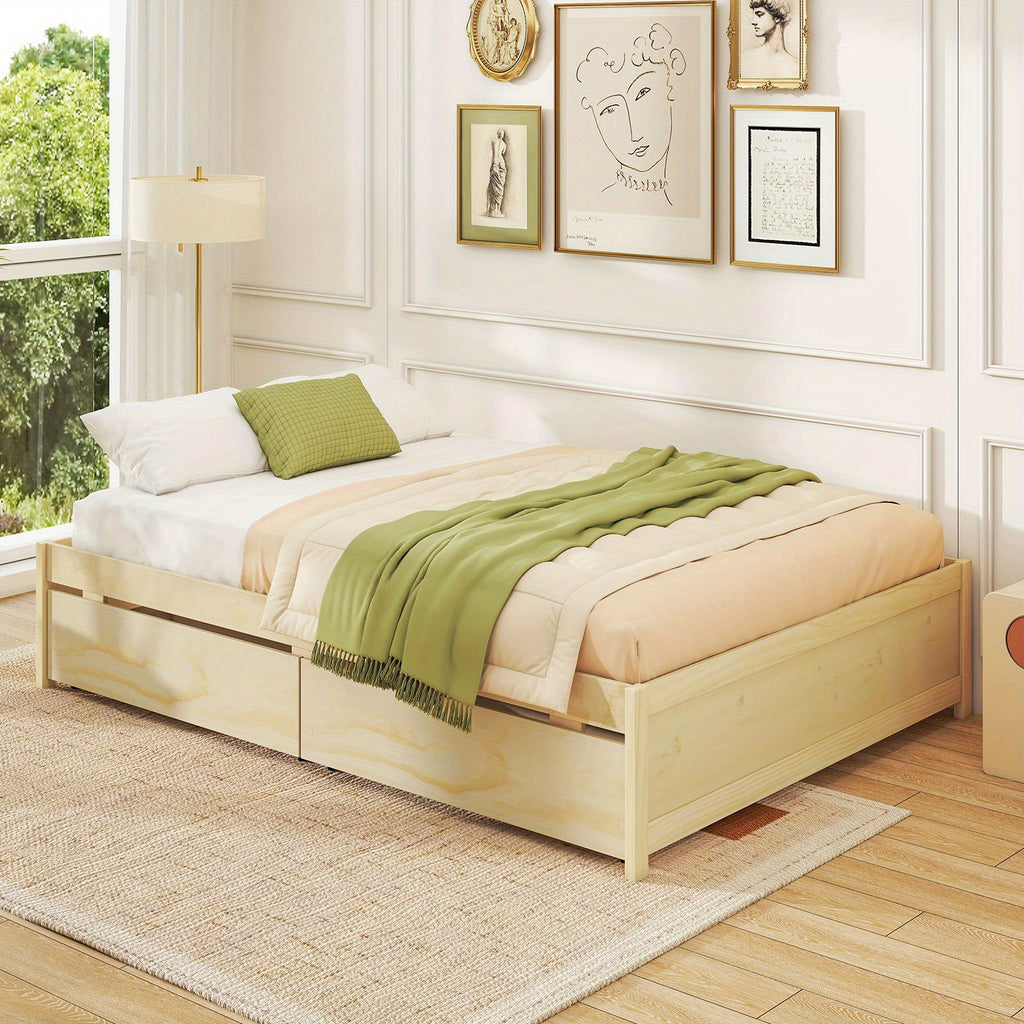 full size wooden platform bed frame 2 rolling - Temu