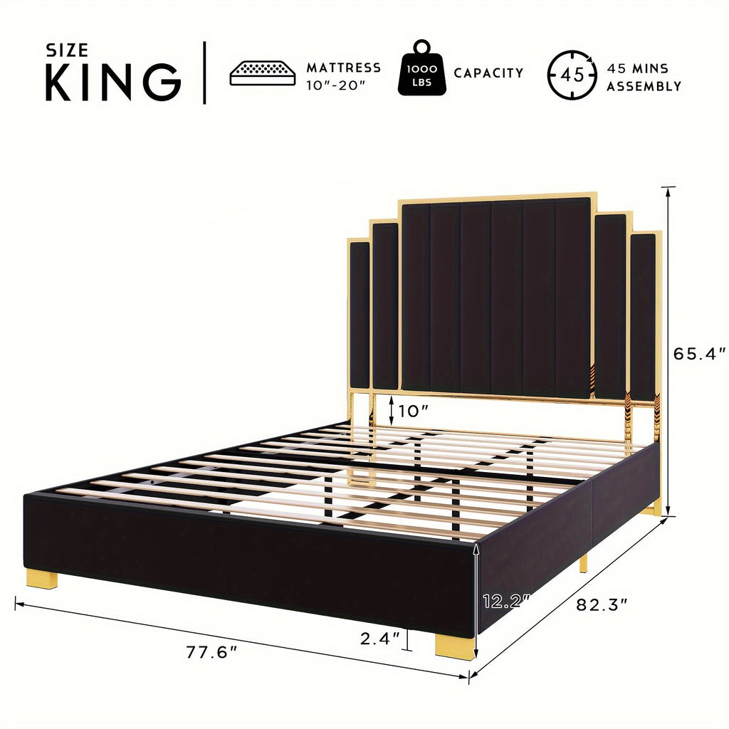 velvet upholstered platform bed frame   in 61 4 65 - Temu