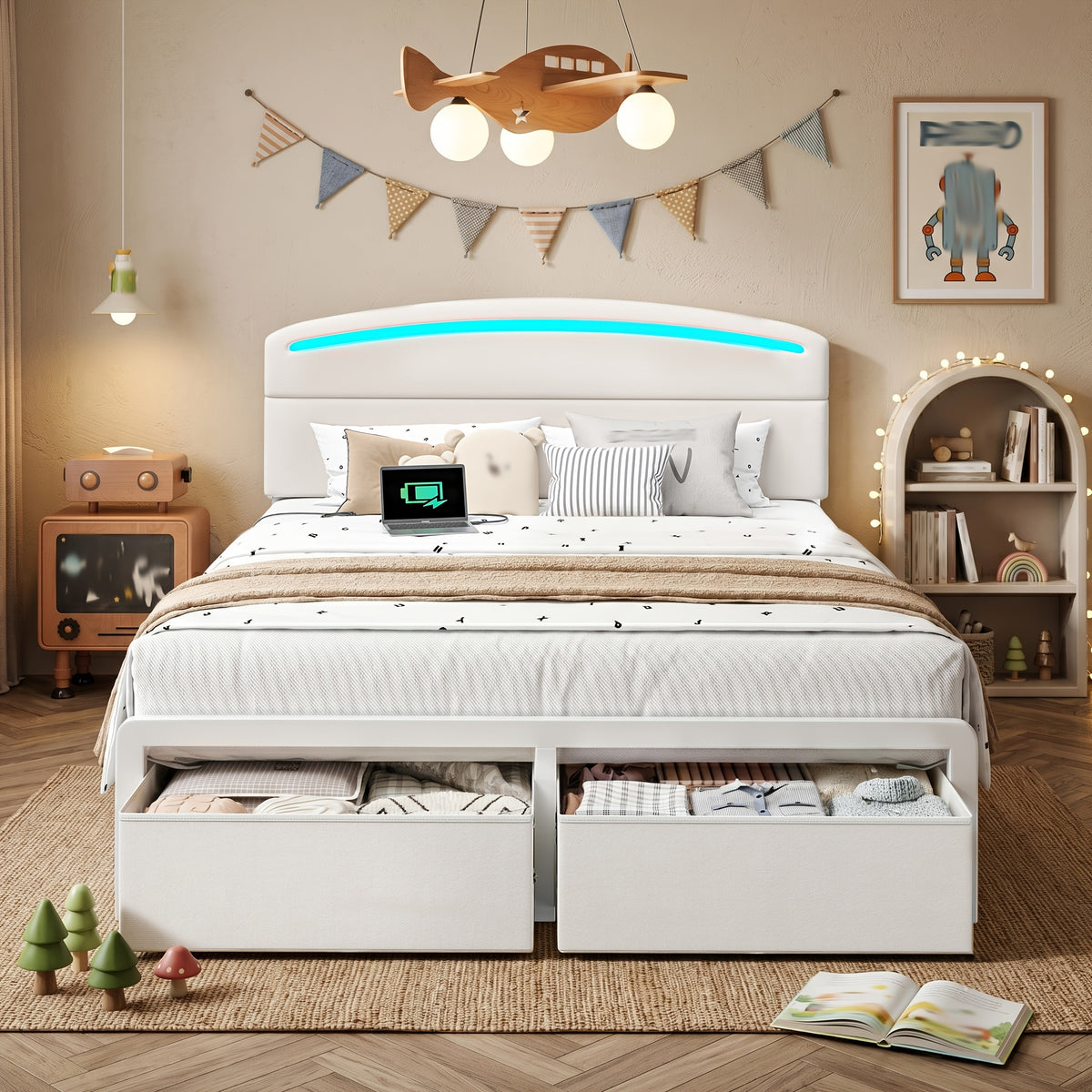 full queen king size bed frame storage charging station - Temu