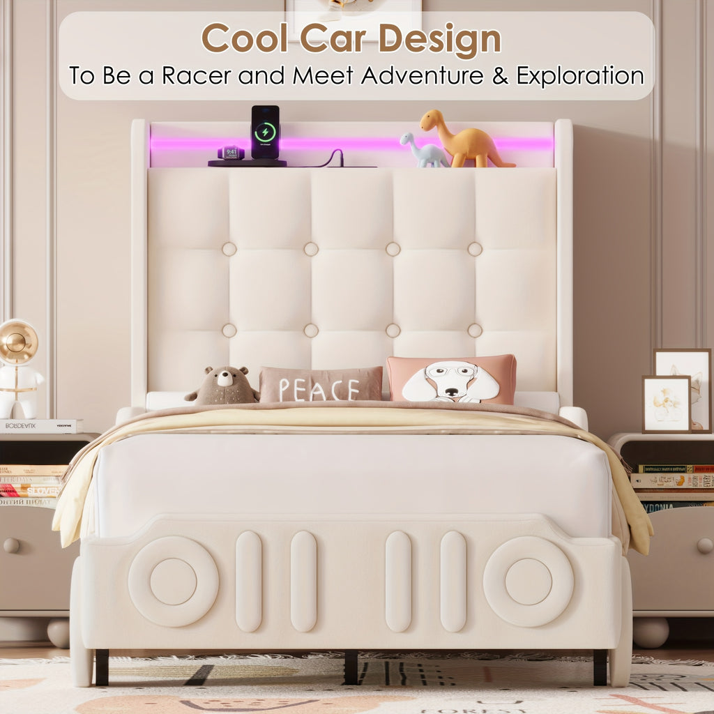 twin full queen upholstered bed frame led lights charging - Temu