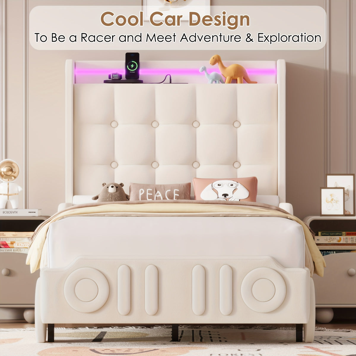 twin full queen upholstered bed frame led lights charging - Temu