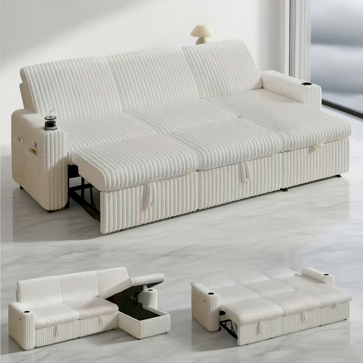 101 inch modern corduroy sofa bed 3 people convertible - Temu