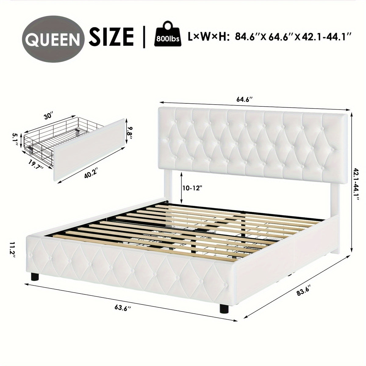modern upholstered bed frame 4 storage drawers platform bed - Temu