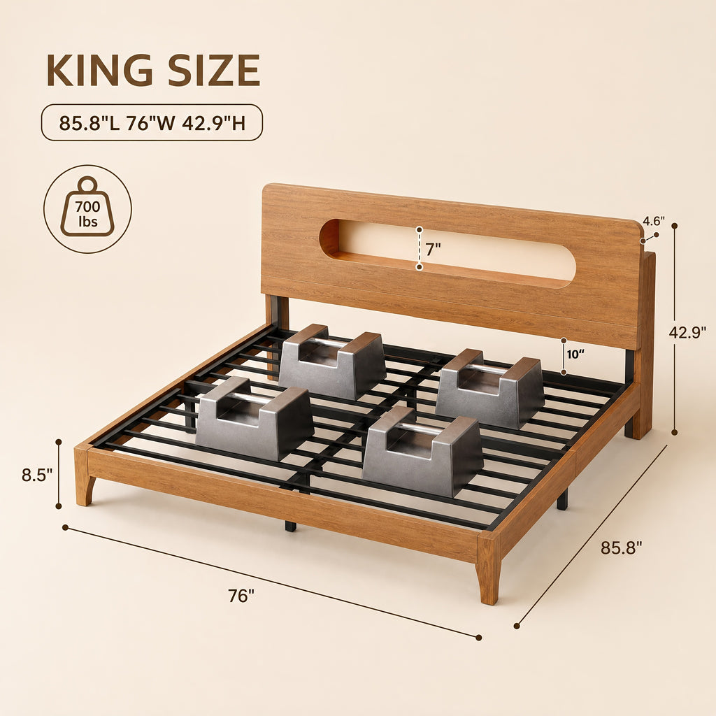 led bed frame usb charging storage shelf solid wood platform - Temu