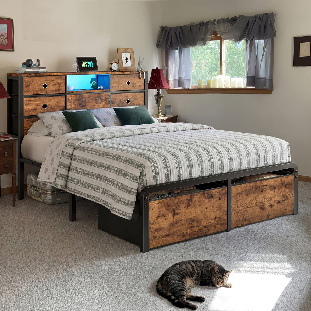 reinforced metal storage bed frame king queen full 8 9 - Temu