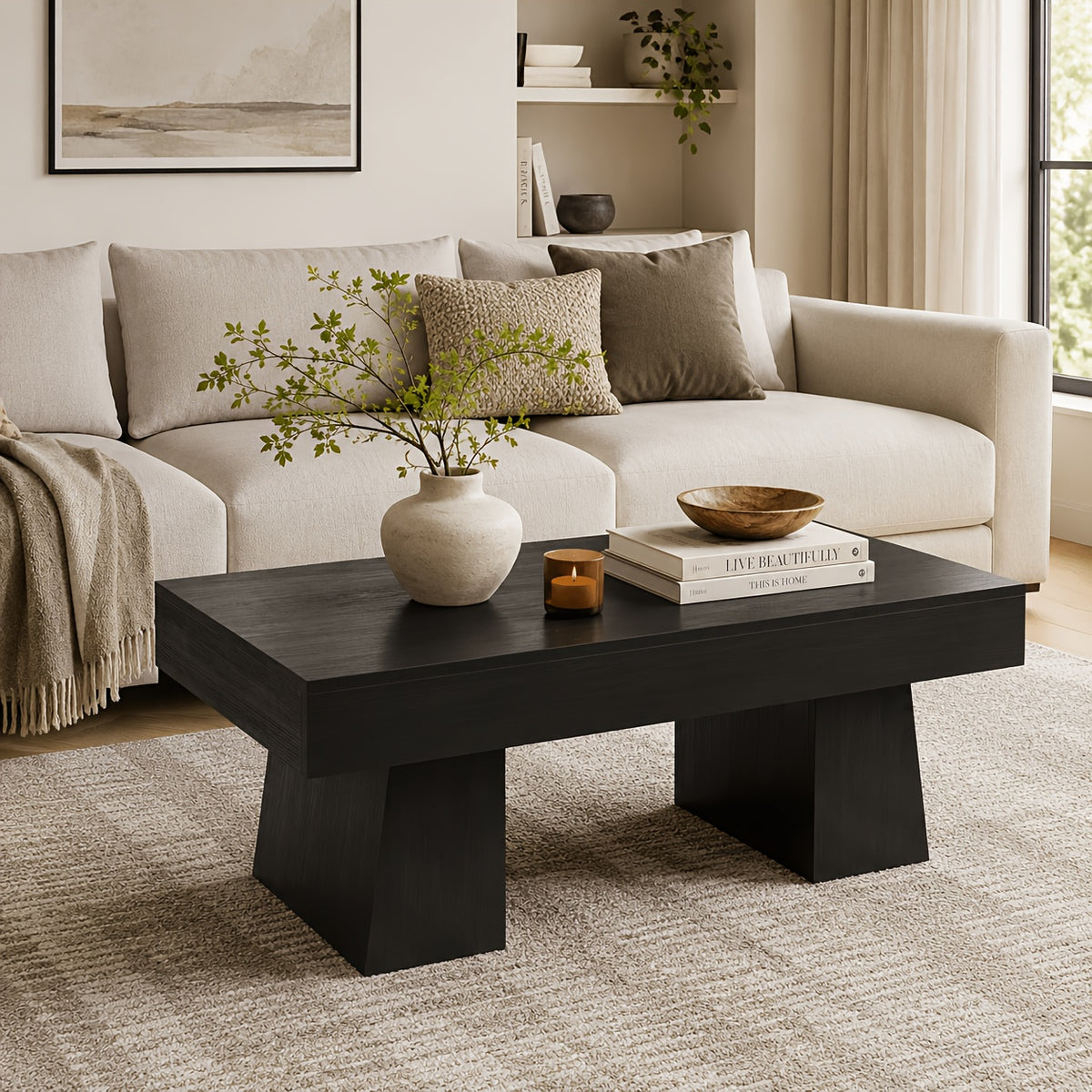 farmhouse coffee table living room rustic wood grain center - Temu