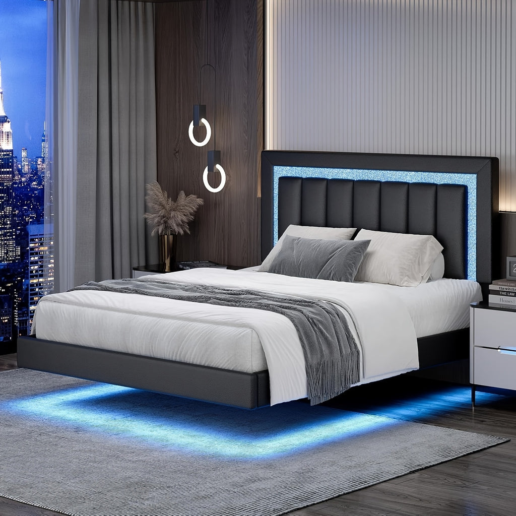 twin full queen smart led lights floating bed frame   - Temu
