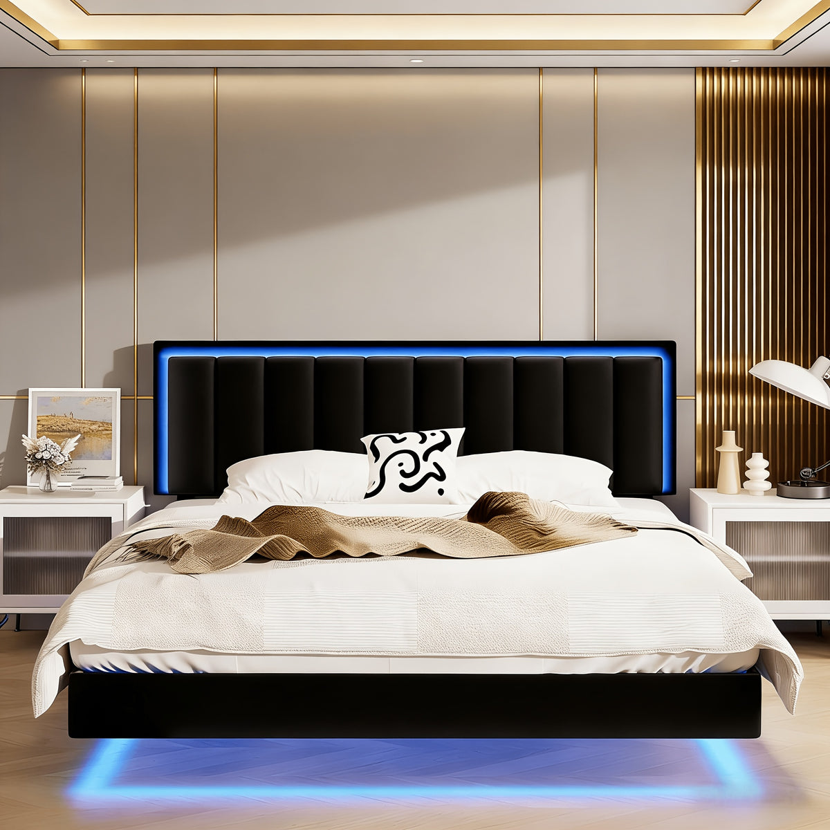 full queen king size floating bed frame led lights - Temu