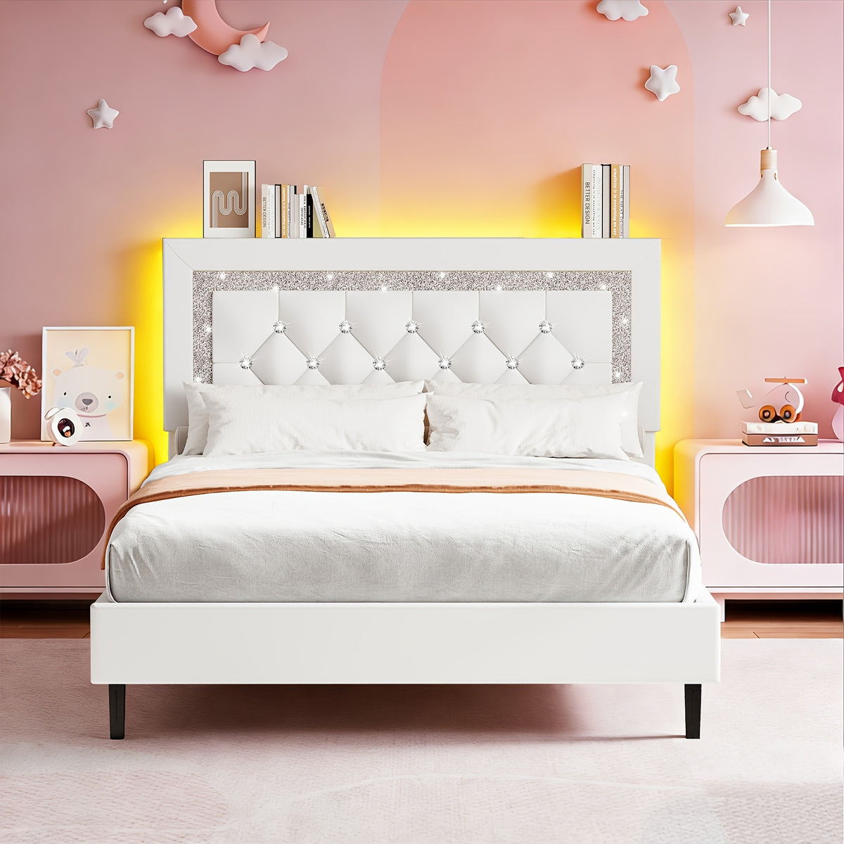 led lights king size bed frame storage headboard full queen - Temu