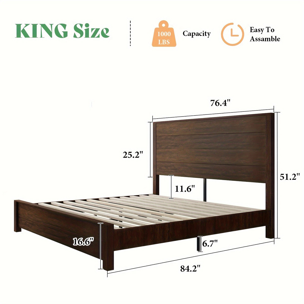 rustic solid wood platform bed frame spliced headboard noise - Temu