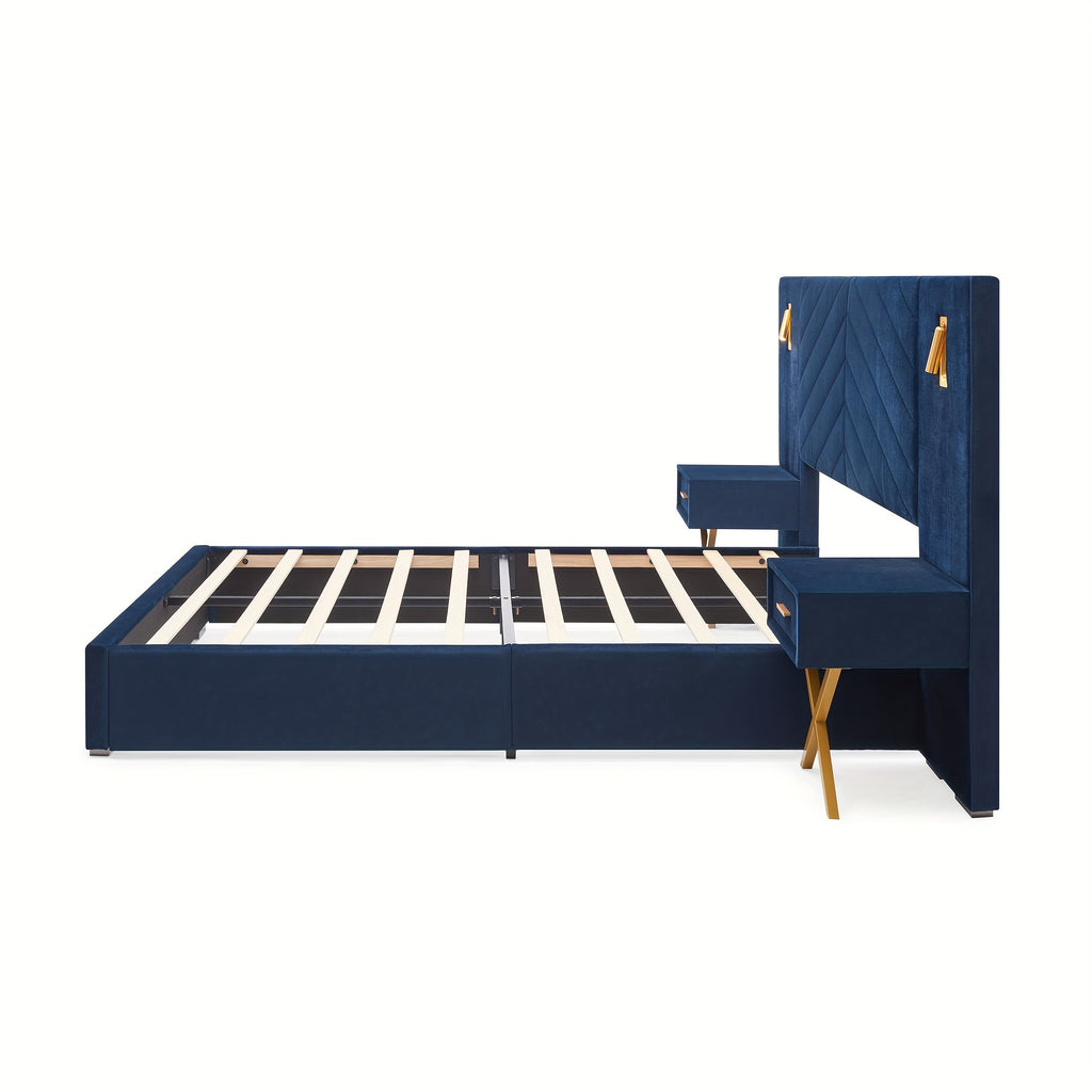 luxury king queen bed frame built in   lights - Temu