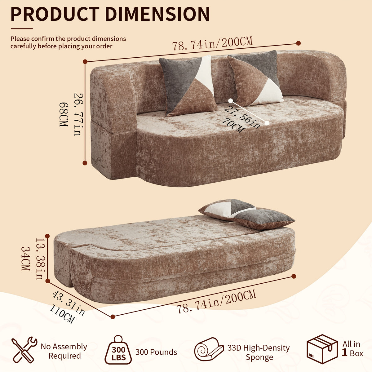 79 convertible sofa bed boneless couch small 2 in 1 folding - Temu