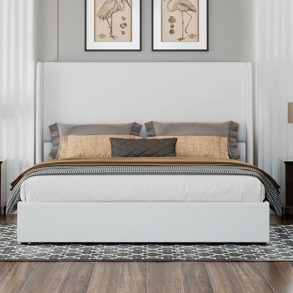 fabric lift storage bed frame featuring wingback - Temu