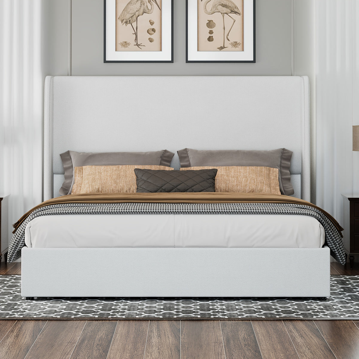 fabric lift storage bed frame featuring wingback - Temu