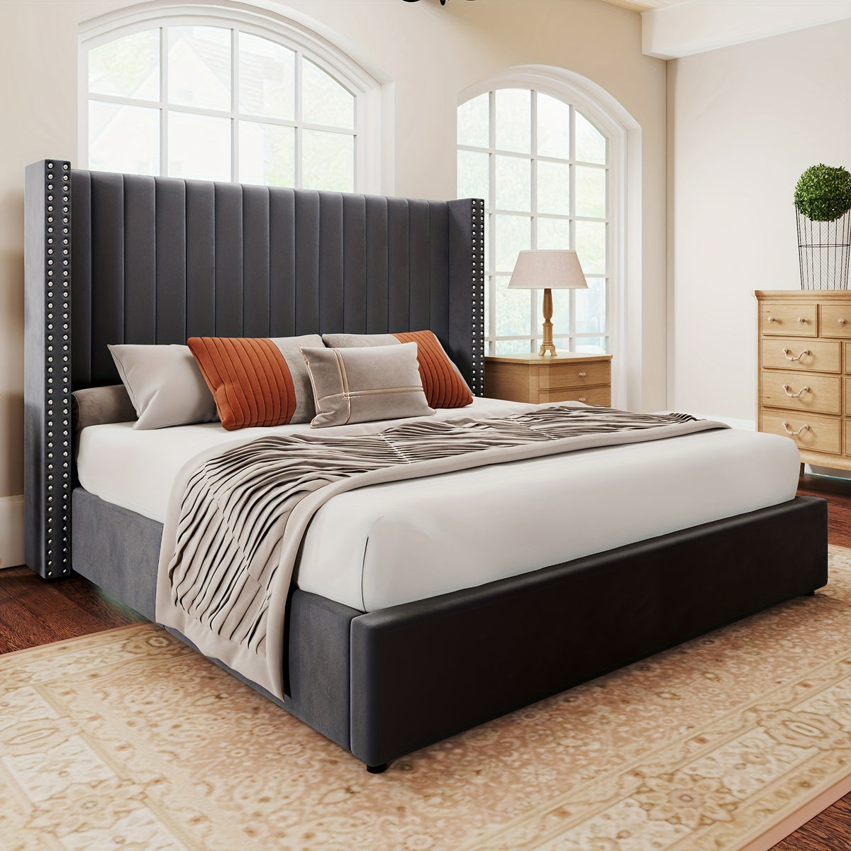 lift upholstered wingback platform bed frame - Temu