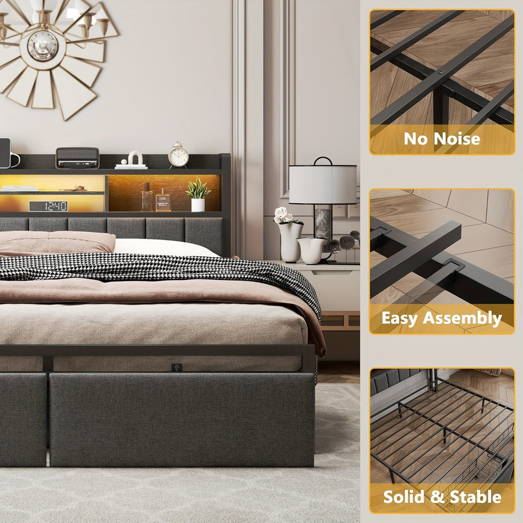 full upholstered platform bed storage drawers usb charging - Temu