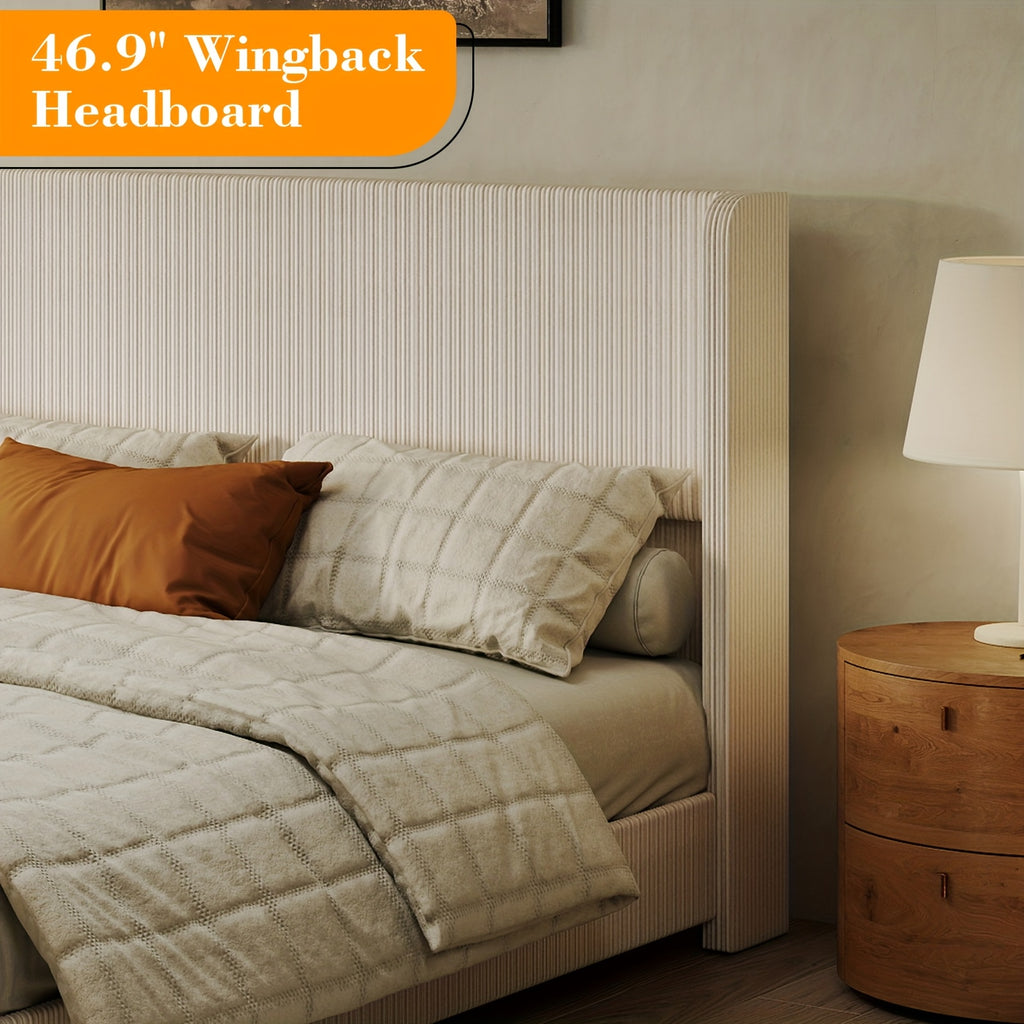 queen king size upholstered platform bed frame vertical - Temu