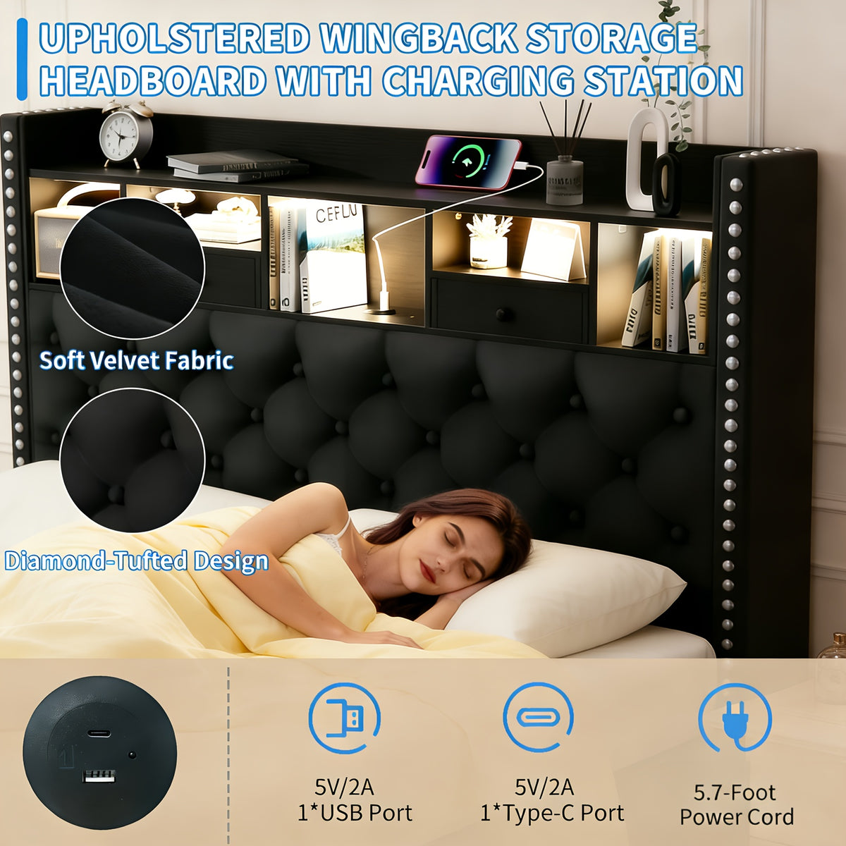 bed frame storage drawers bed frame led lights upholstered - Temu