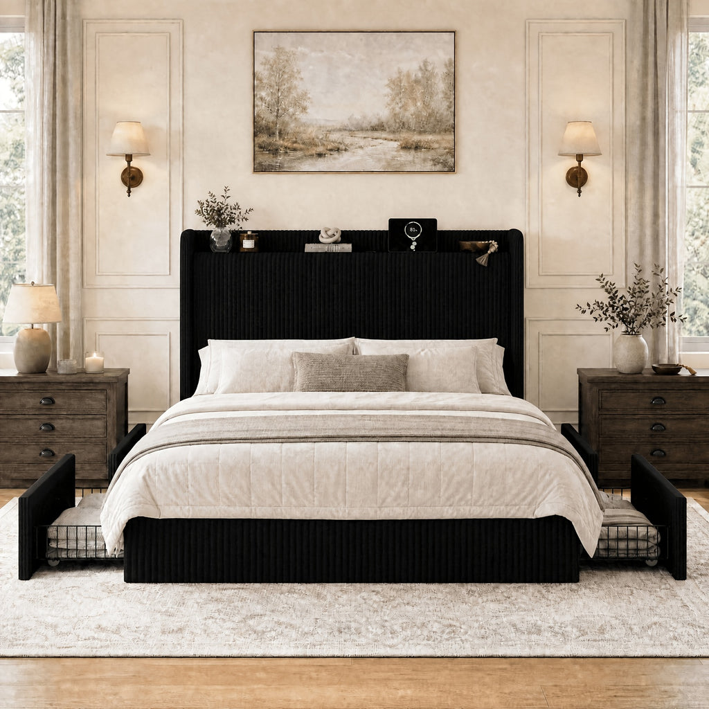 full queen king corduroy upholstered bed frame - Temu