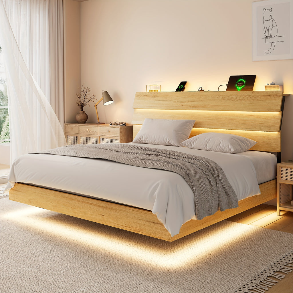 random floating bed frame led lights built in charging - Temu
