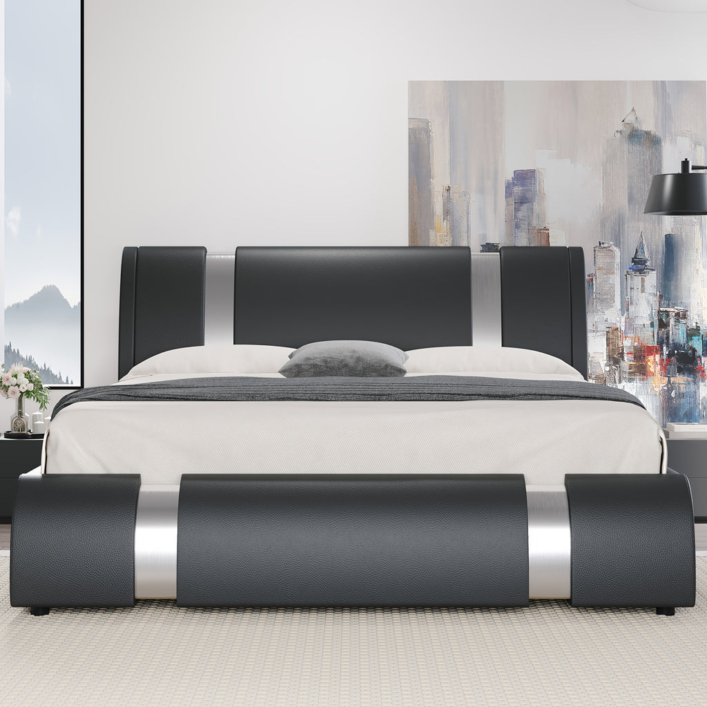 modern faux leather bed frame iron pieces decor low - Temu