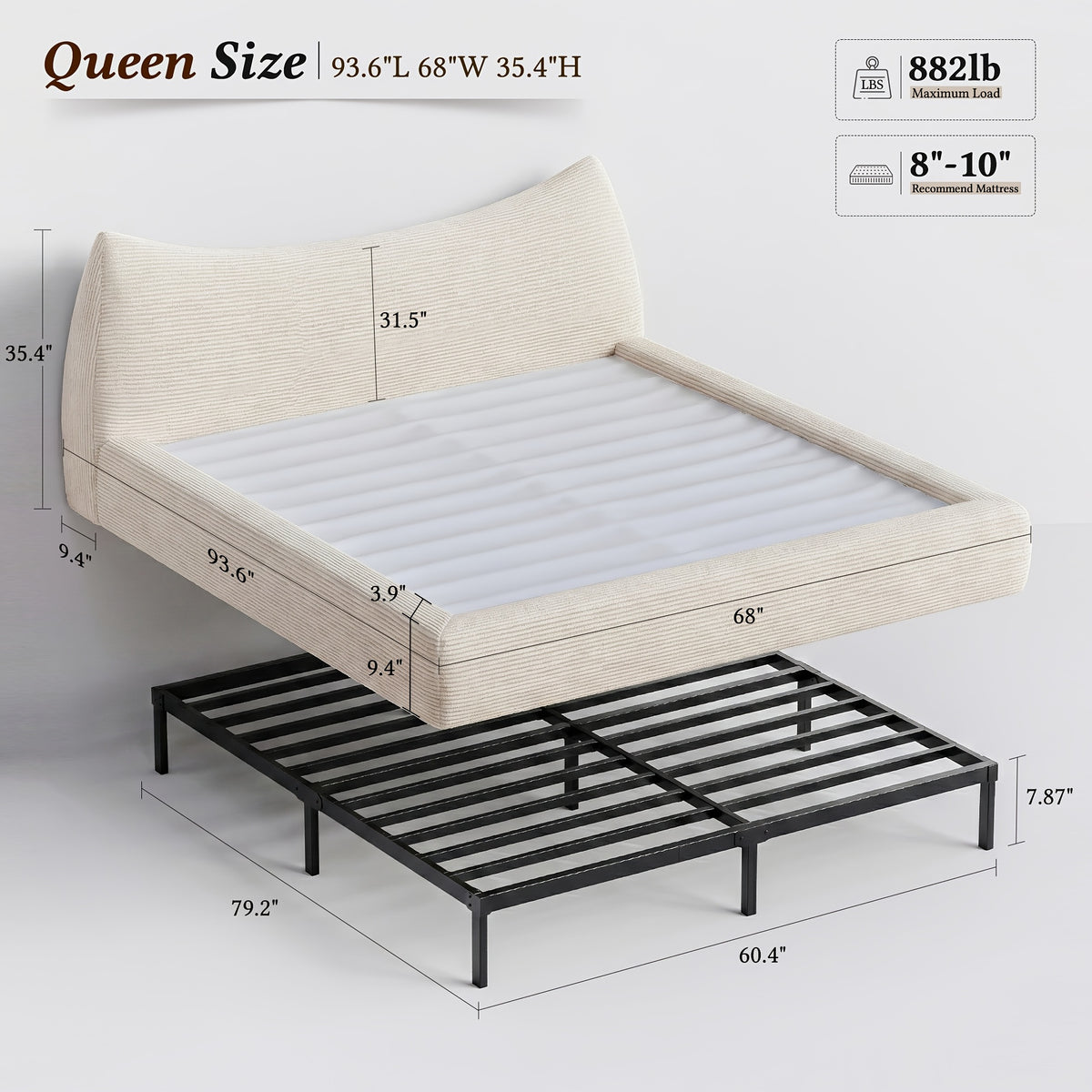 cloud bed frame cat ear design headboard 9 4 thick - Temu
