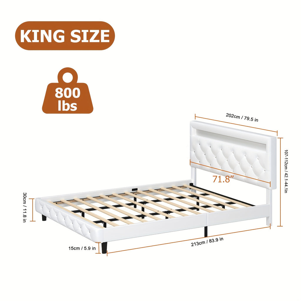 fultru modern bed frame led headboard adjustable tufted   - Temu