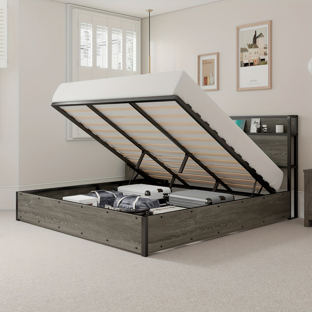 full queen king size lift storage bed wood platform bed - Temu