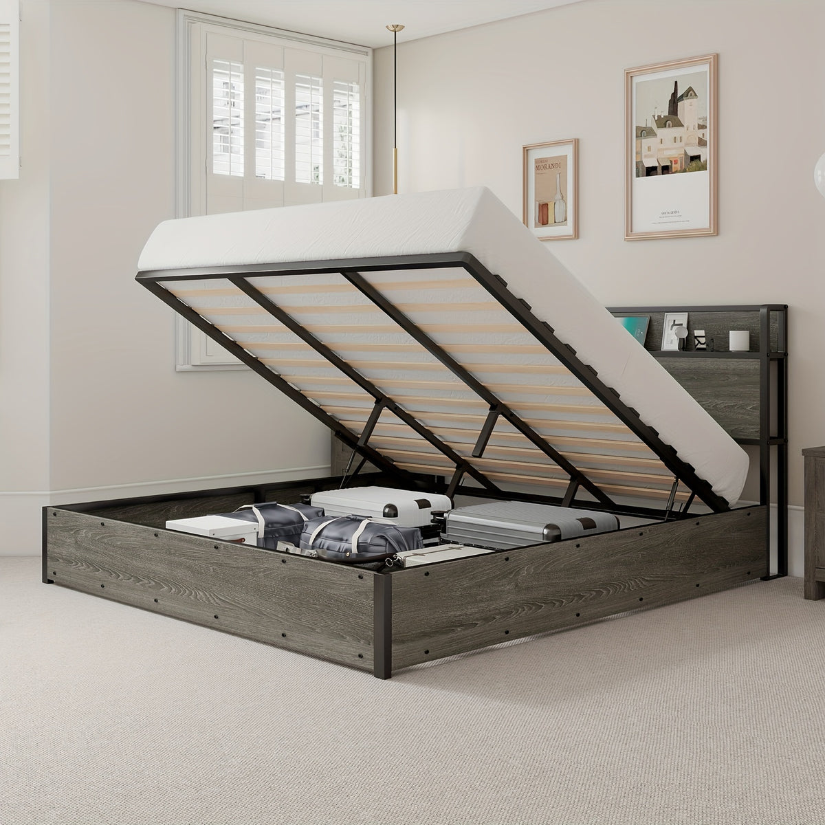 full queen king size lift storage bed wood platform bed - Temu