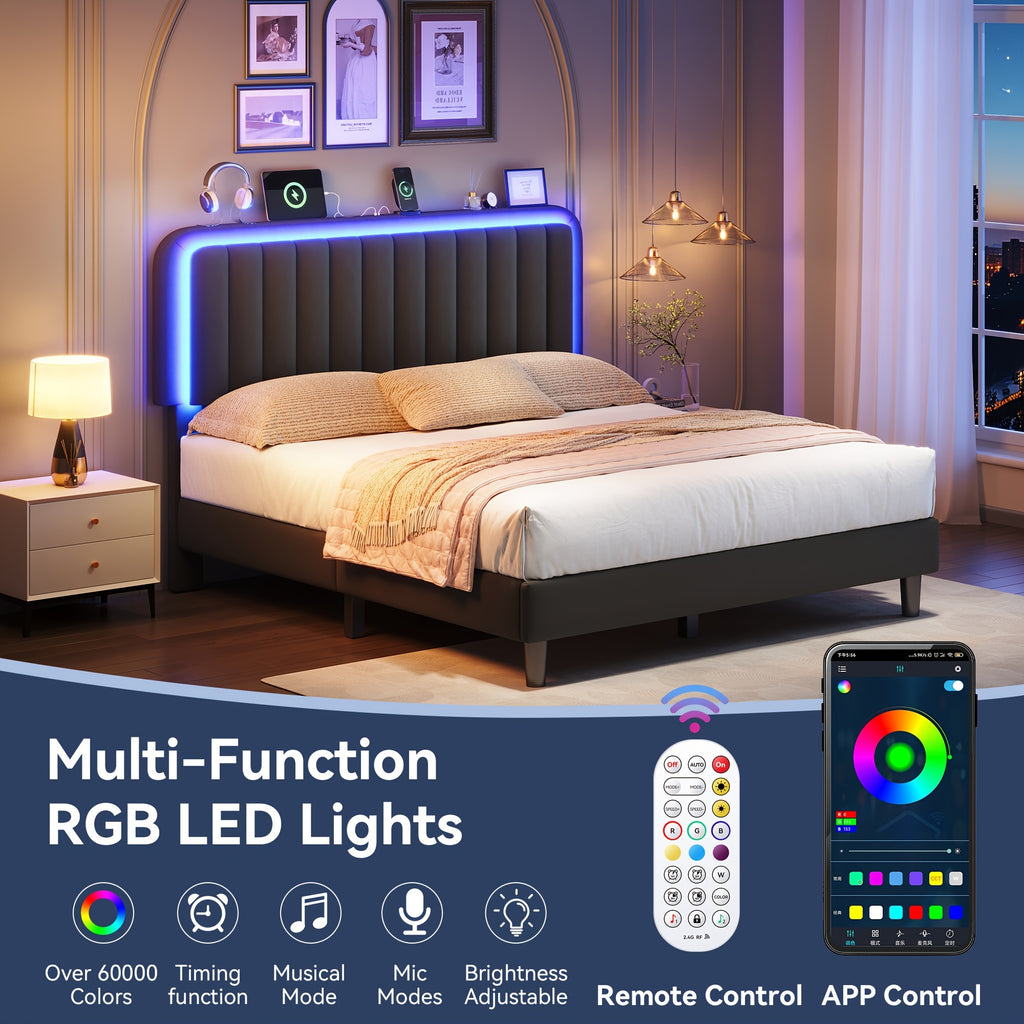 mraeer bed frame led lighting charging station full queen - Temu