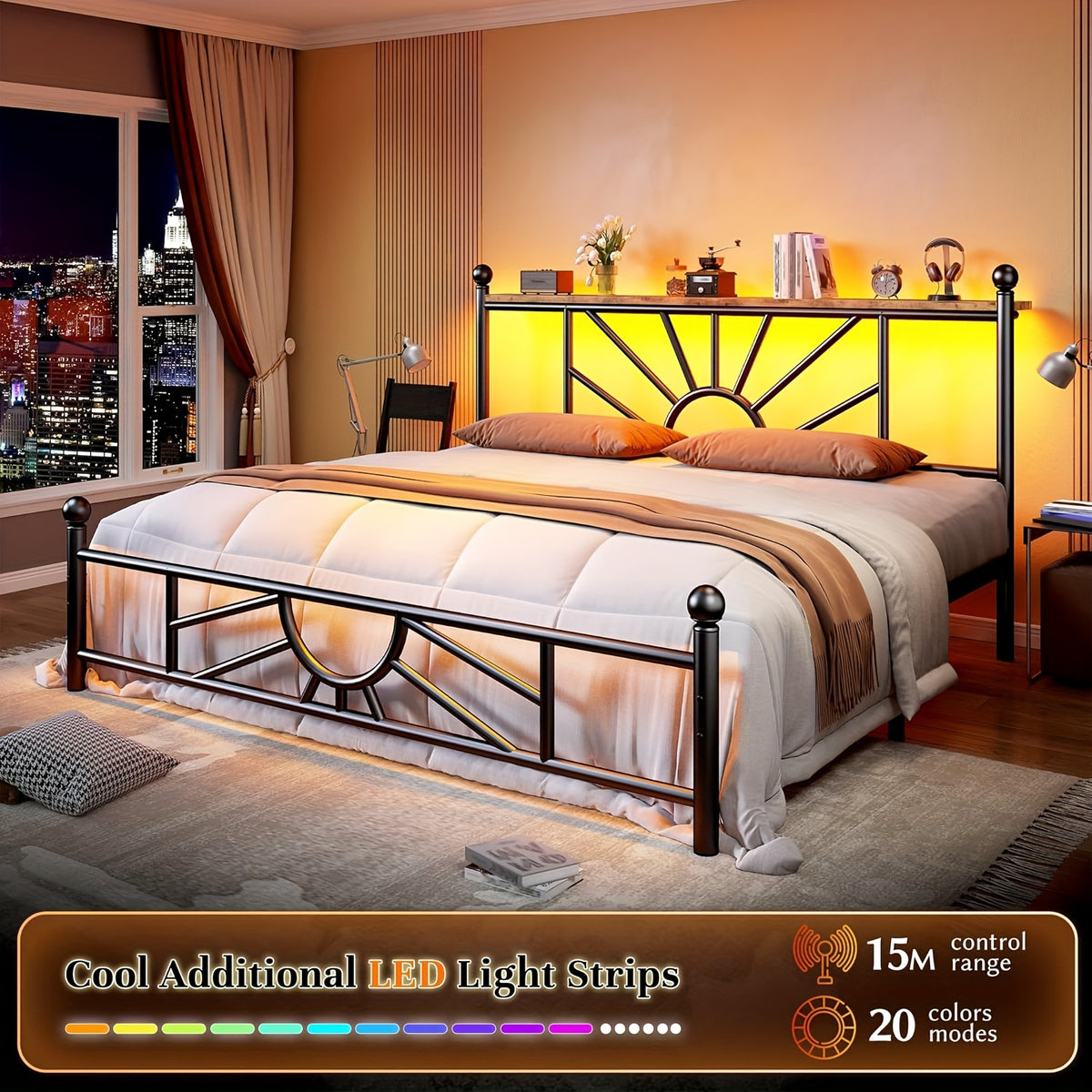 twin full queen metal bed frames led lights strong metal - Temu