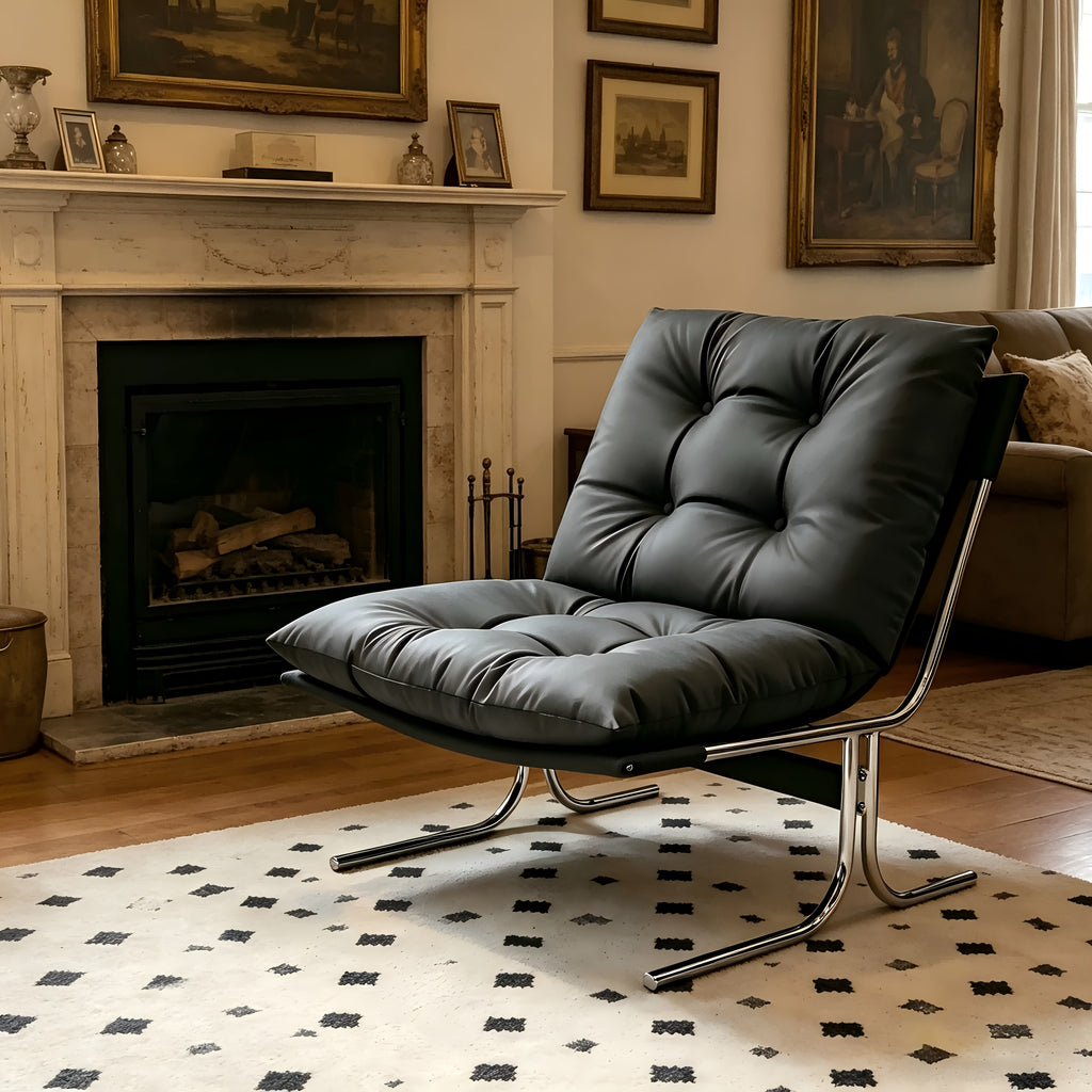 faux leather accent chair chrome metallegs armless modern - Temu