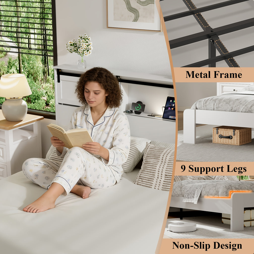 king queen wooden platform bed frame headboard modern - Temu