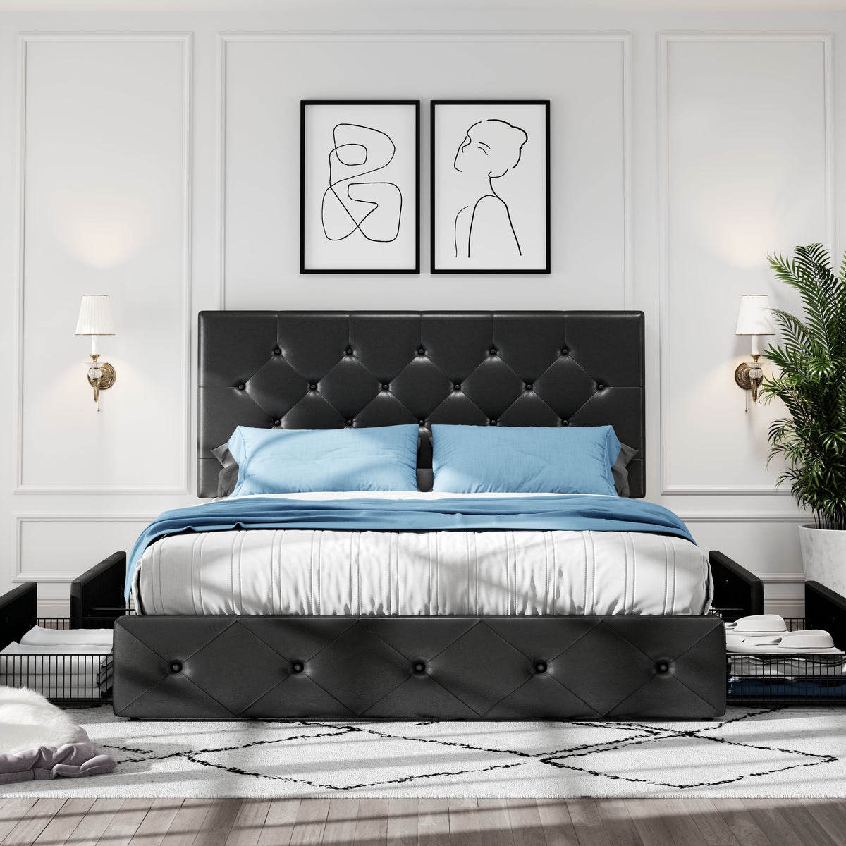 full queen king upholstered platform storage bed 4 - Temu