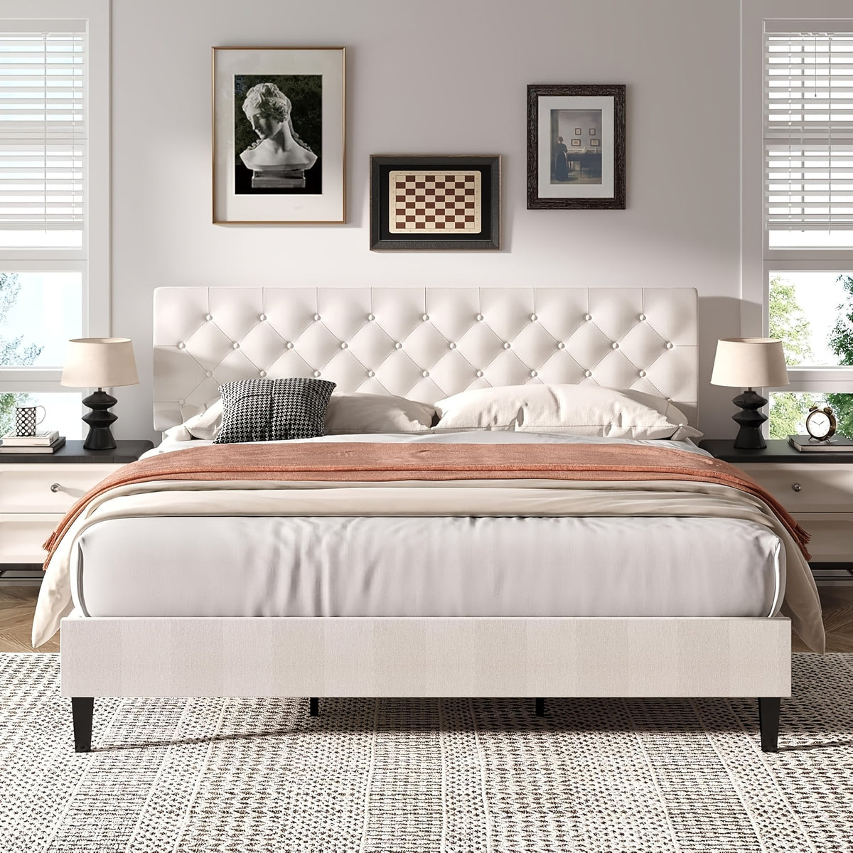 twin full queen king size bed frame headboard linen fabric - Temu