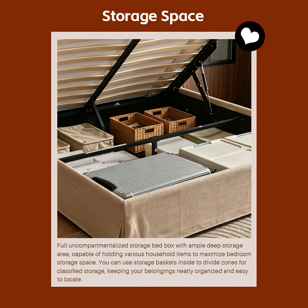 full size lift storage bed frame beige upholstered platform - Temu