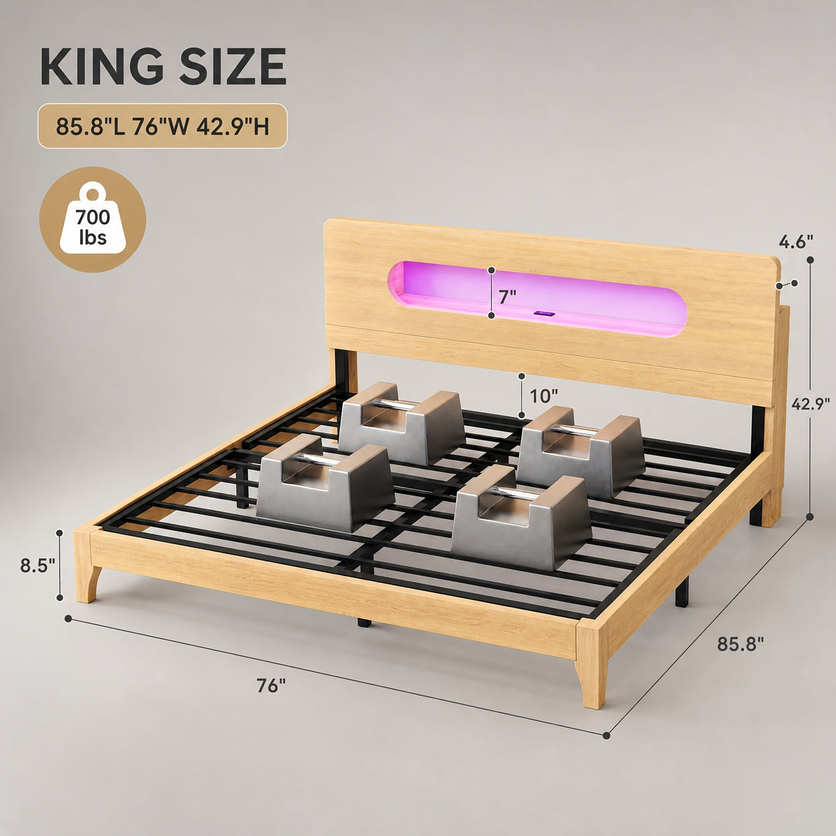 led bed frame usb charging storage shelf solid wood platform - Temu