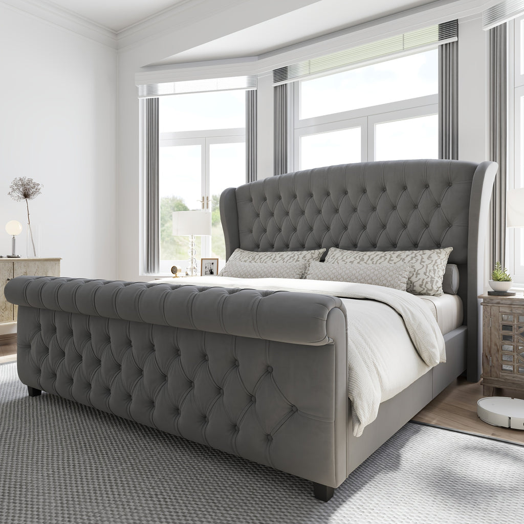 platform bed frame chenille upholstered   scroll - Temu