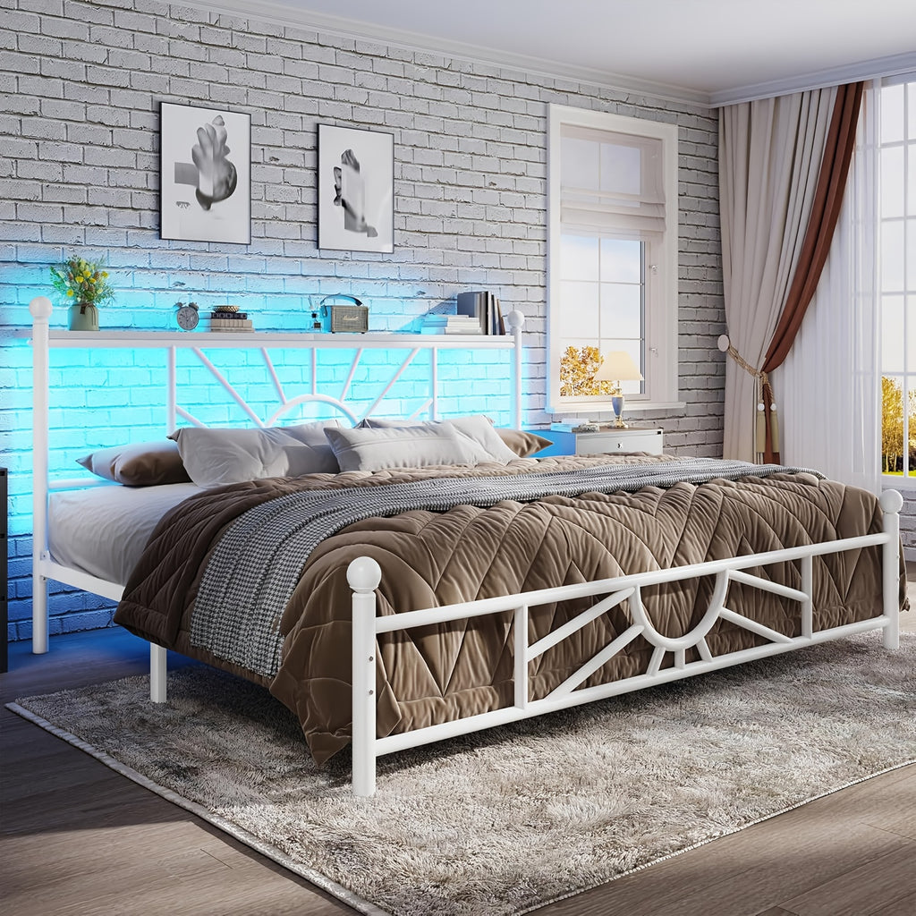 twin full queen metal bed frames led lights strong metal - Temu